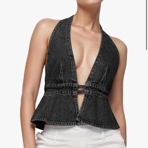 Backless Black Denim Halter Top